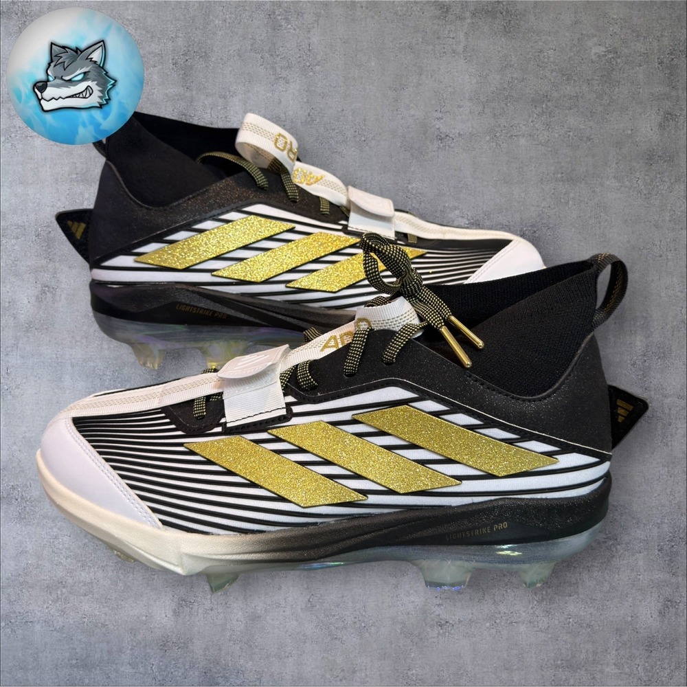 adidas Adizero Edge+ Cleats 'Core Black/Gold Metallic JQ7464 Men's Size 9.5 - Picture 2 of 5